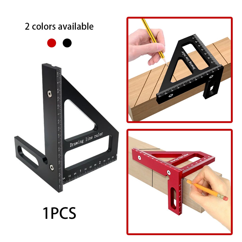 

90 Derajat Penggaris Aluminium Sudut Siku 2 sisi Pertukangan Multi Angle Metrik Multifungsi Speed Square Penggaris 85mm x 112mm