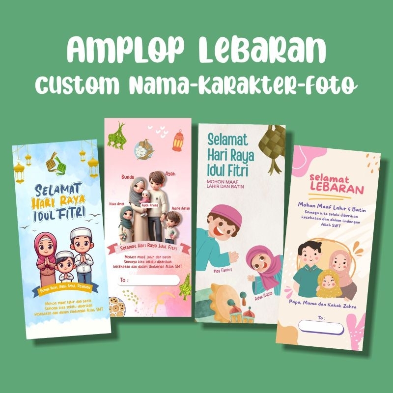 

[ISI 10 BIJI] Amplop Lebaran Idul Fitri Custom Nama Karakter Foto