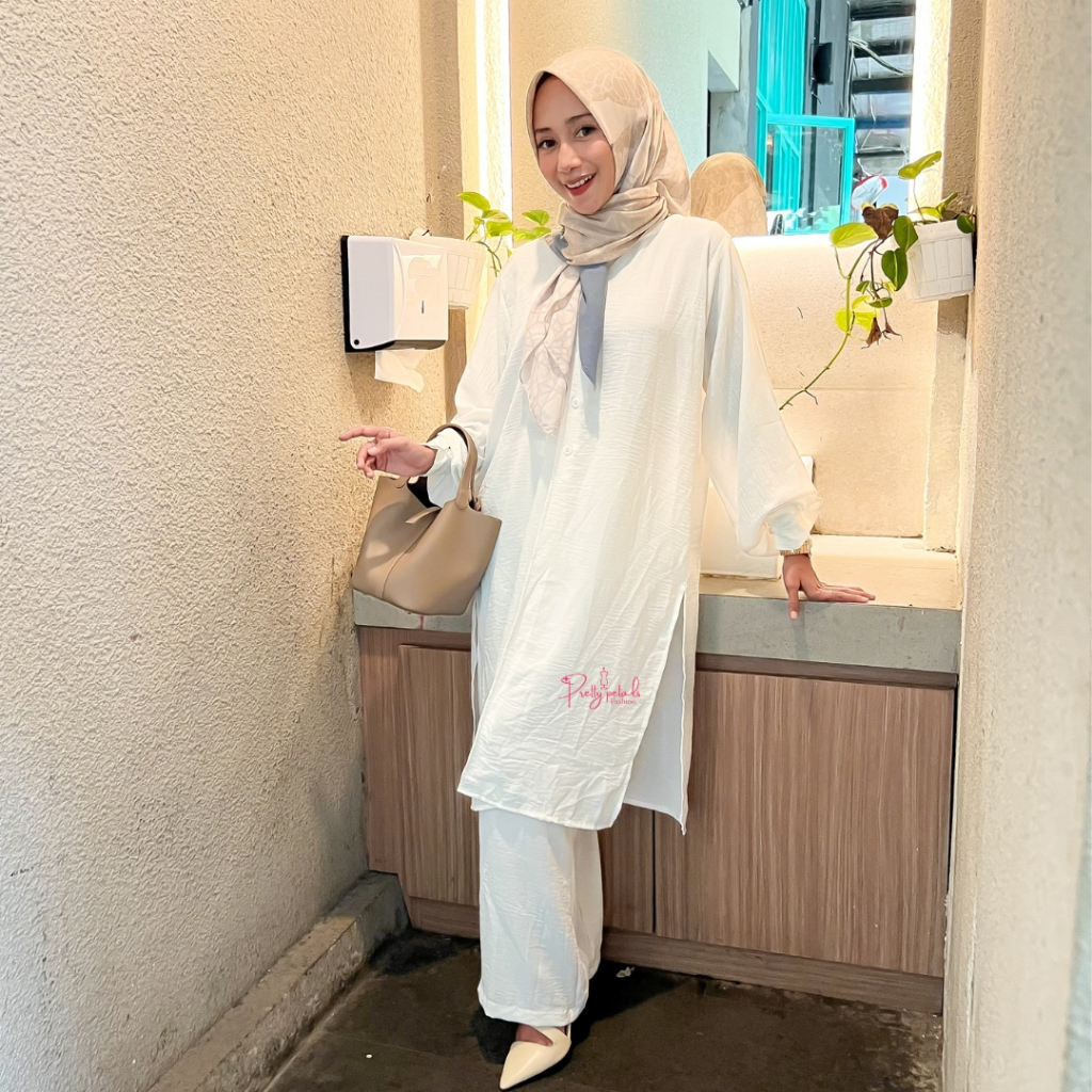 NUHA One Set Tunik Setelan Baju Pakaian Terbaru Kekinian Bahan Crinkle airflow Premium Baju Tunik Se