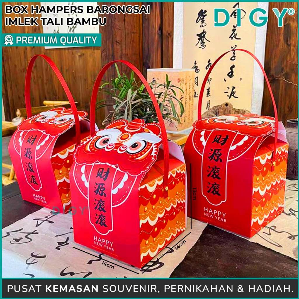 

Box hampers Barongsai imlek tali bambu /Box Hamper imlek/Box souvenir imlek/Kotak hamper imlek