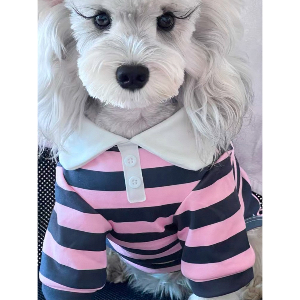 (Kuuki Pet Shop) Baju Kemeja Katun Garis Pink Hitam Anjing/ Kucing