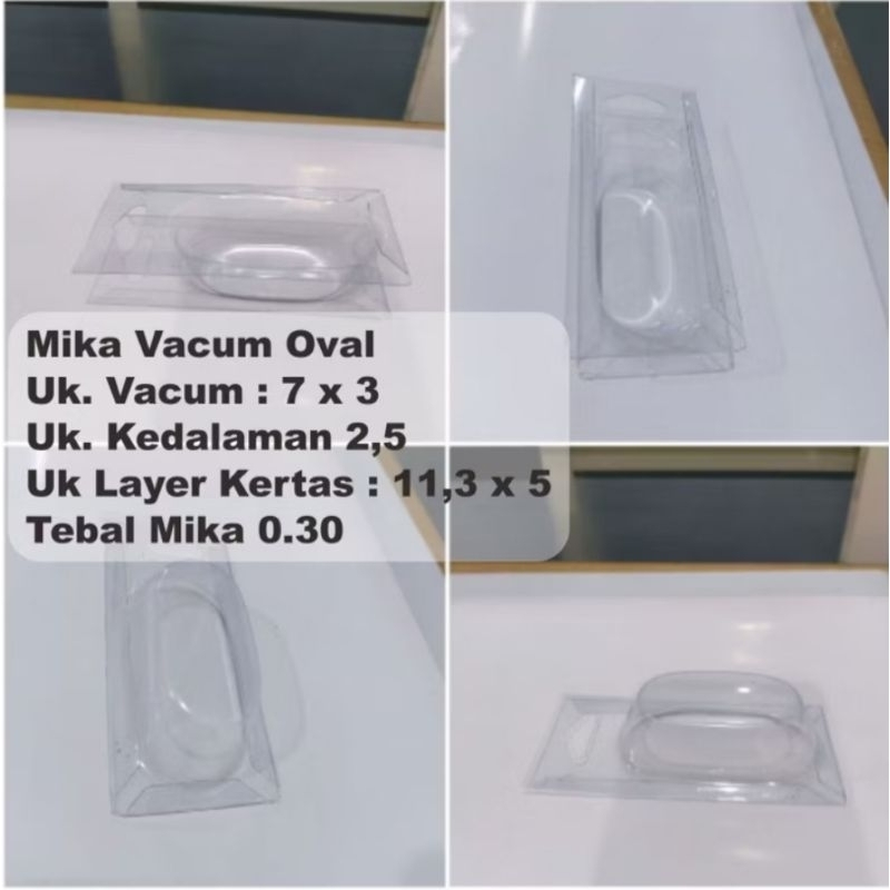 Mika vacum oval untuk packing lure atau umpan mainan Jf , Sf, Minnow . Ukuran Ruang 7 x 3 x 2,5 Cm