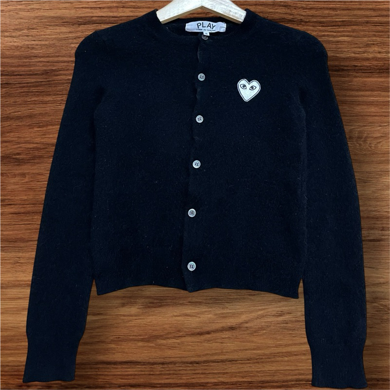 CDG PLAY CARDIGAN COMME DES GARCONS O NECK BLACK AUTHENTIC