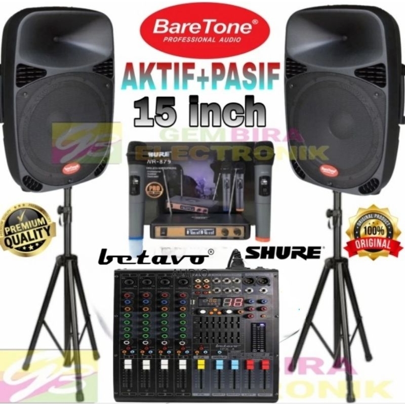 Paket Speaker Aktif Baretone 15 inch Aktif Pasif Mixer Bluetooth Betavo 6 channel Original