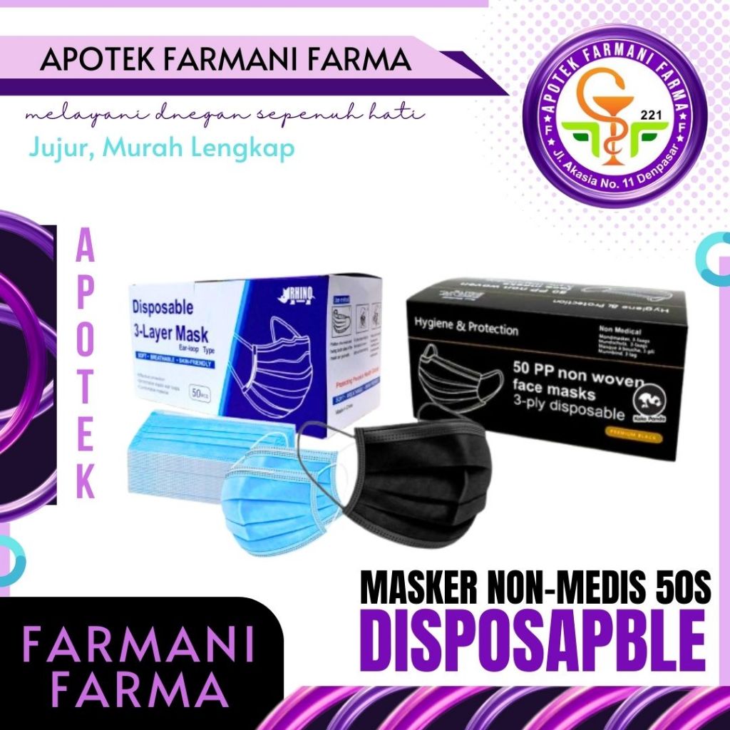 DISPOSABLE 3PLY 50S MASKER NON MEDIS / MASKER NON MEDIS / FACE MASK / SURGICAL NON MEDIS FACE MASK