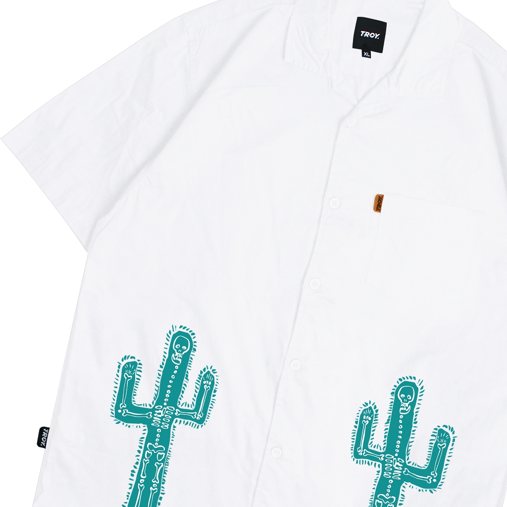 Troy Company Short Shirt White Blue Cactus - Kemeja Lengan Pendek Pria Putih KMJ 2948