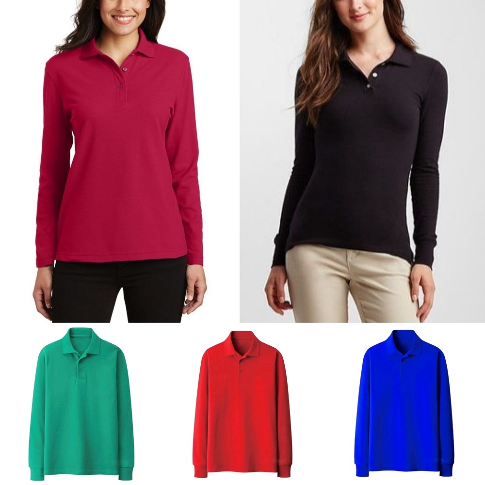 Baju Kaos Polo Kerah Wanita Lengan Panjang/Kaos Polos Wanita/Polo Wanita/Kaos Seragam/Atasan Wanita 