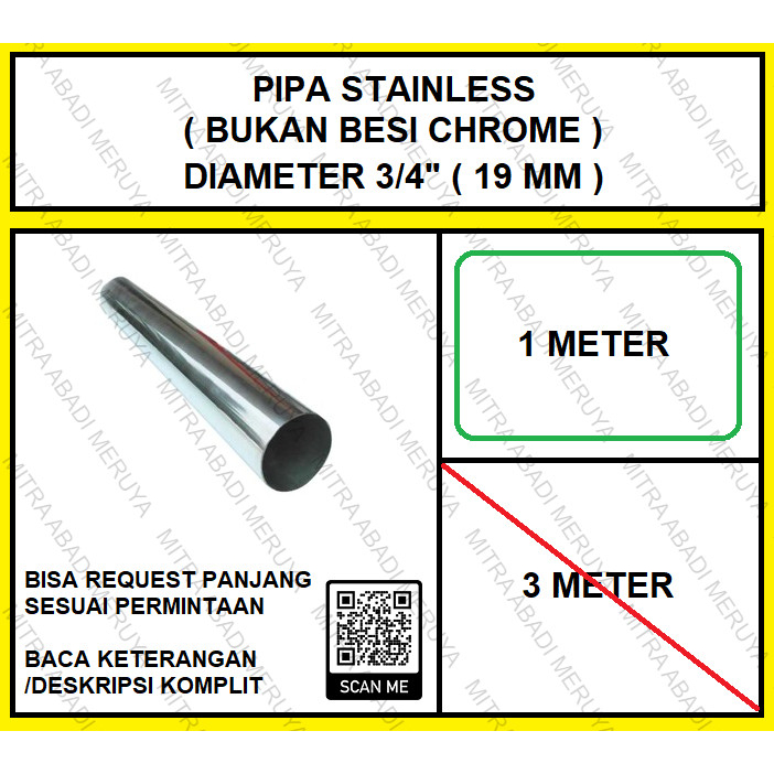 Pipa Gantungan Baju Pipa Stainless 3/4" (19 mm) - 1 meter Pipa Bulat