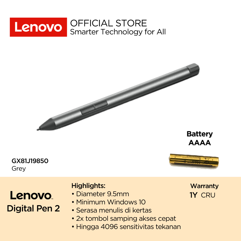 Lenovo Digital Pen 2 GX81J19850 Stylus + Baterai AAAA Battery kompatibel dengan IdeaPad Flex 5 Yoga 