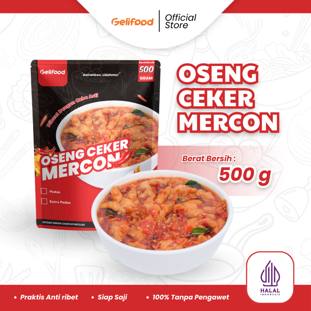 

Gelifood - 1/2 kg Oseng Mercon Ceker Tanpa Tulang Pedas Daun Jeruk Makanan Kemasan 500gr