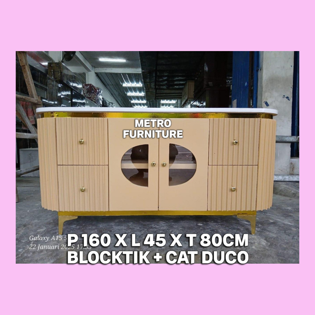 MEJA TV MINIMALIS OVAL ESTETIK KAKI BESI RAK TV MINIMALIS ESTETIK KAKI BESI BUFET TV RATA MINIMALIS 