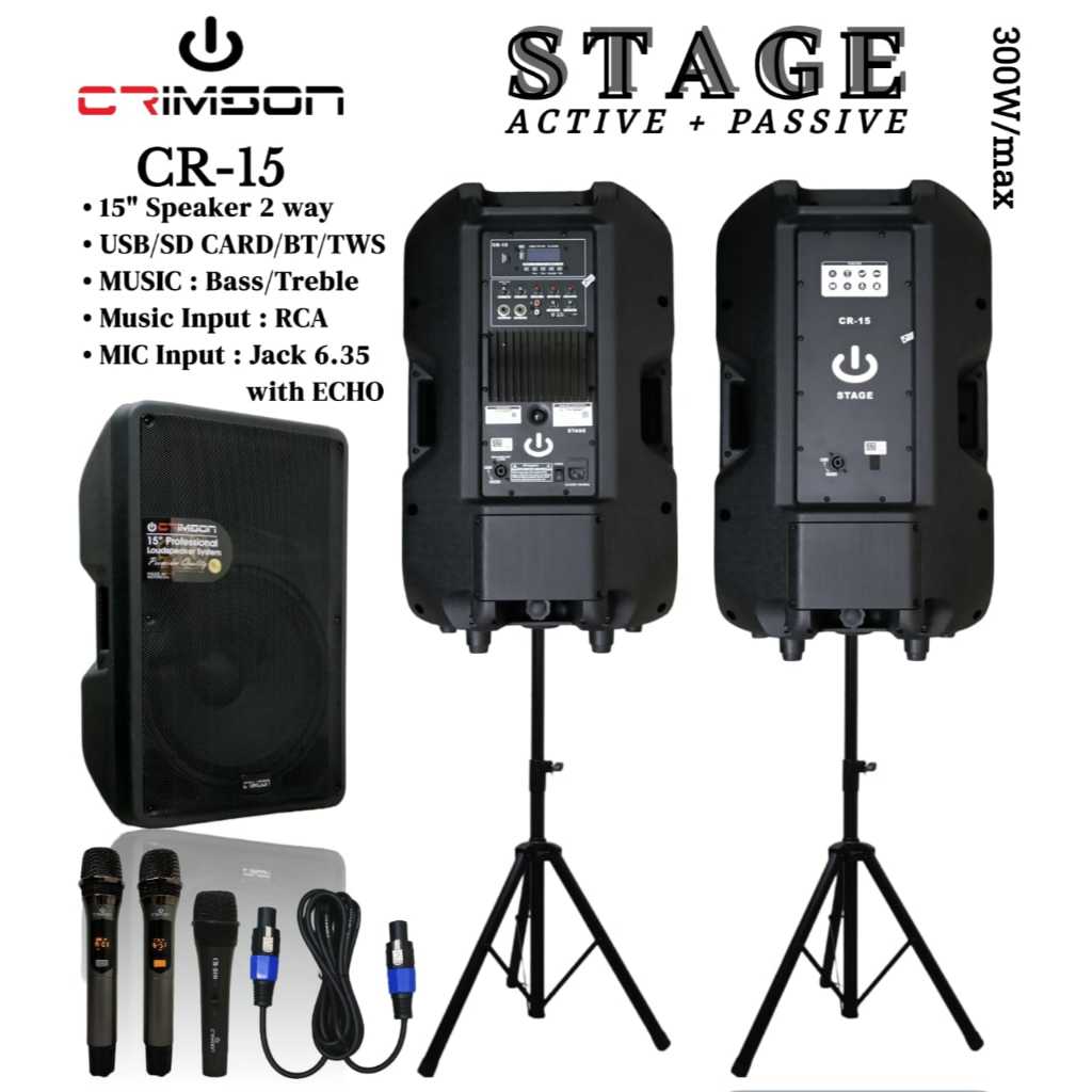 Paket Speaker Aktif & Pasif 15" Crimson STAGE 15 CR-15 / STAGE15 CR15