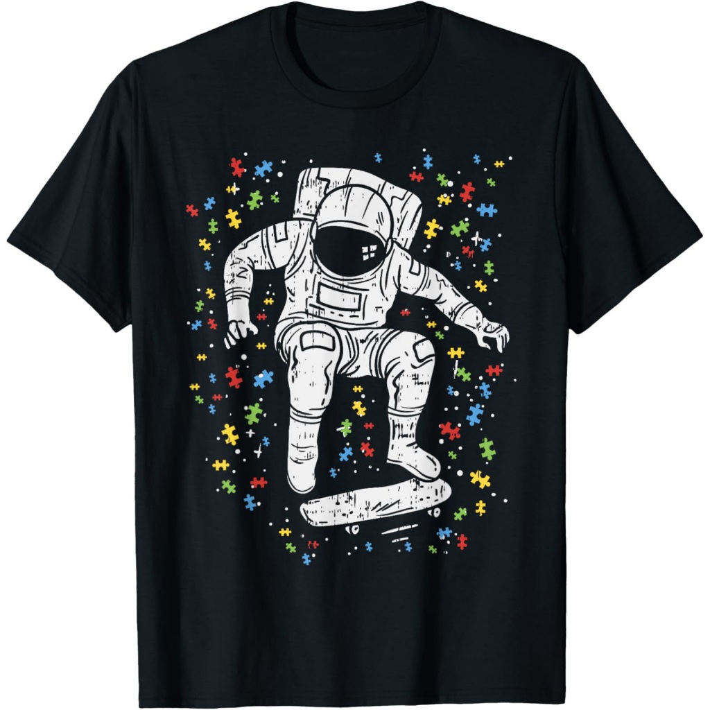 Autism Autism Aware Astronaut Skateboard Shirt Spaceman Skater T-Shirt