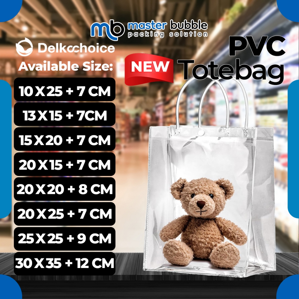 

Tas Hampers Tas Tote Bag Belanja PVC Reusable Goodie Bag Mika Hadiah Transparan - Delkochoice
