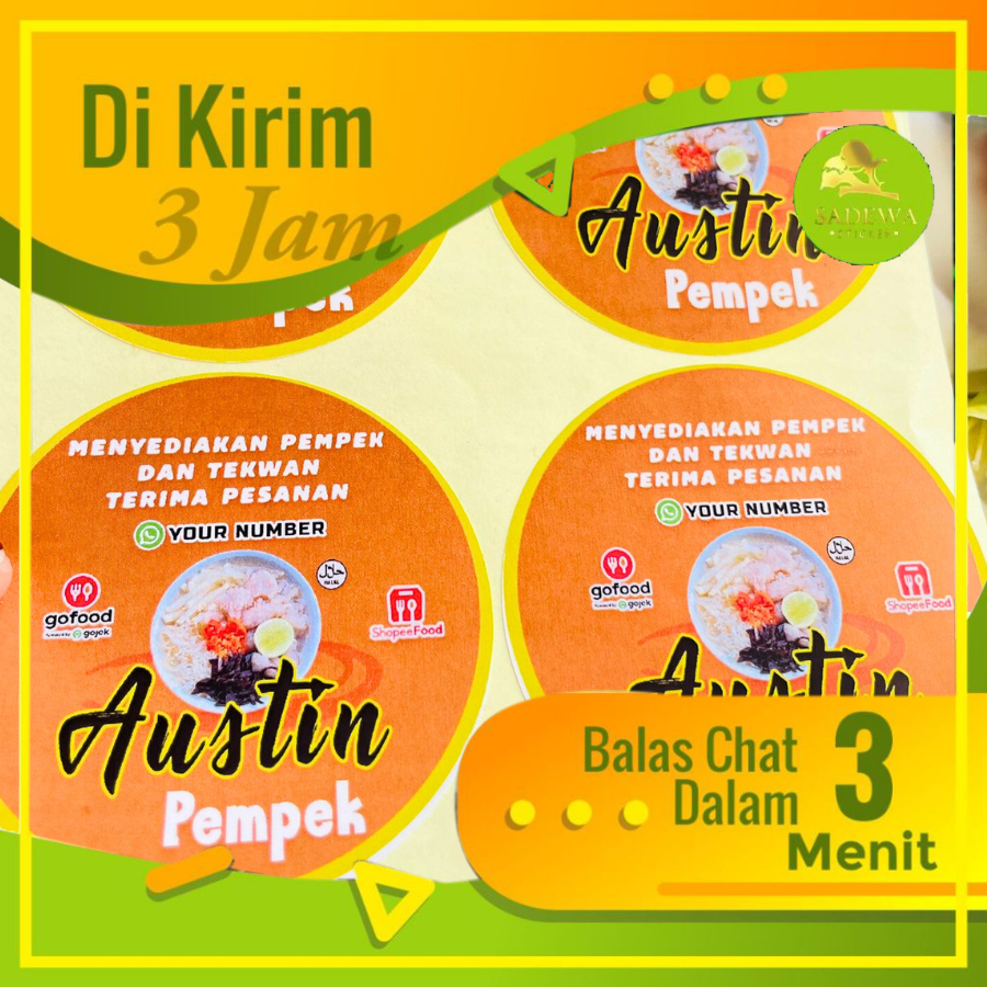

2-4 Stiker Sadewa Murah Cetal Sticker Makanan Khas Palembang Label Kemasanan Pempek Tekwan Bulat