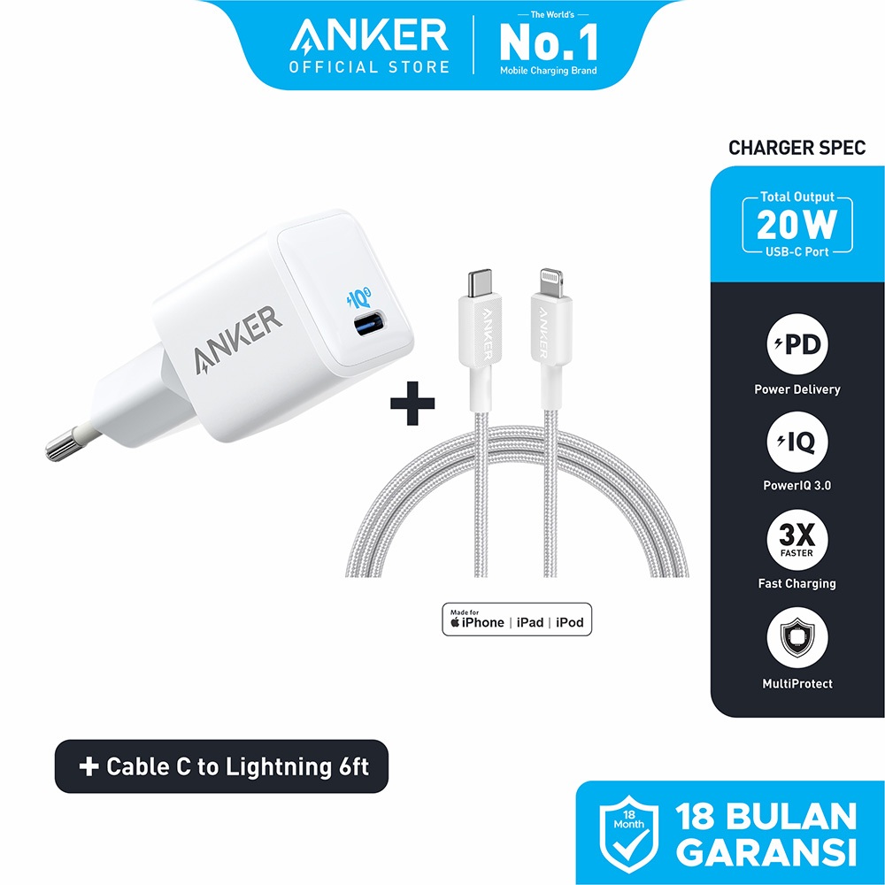 Anker Wall Charger GaN Adaptor Kabel for iPhone 15 14 13 12 11 X 20W 30W PD USB Type C Lightning MFi