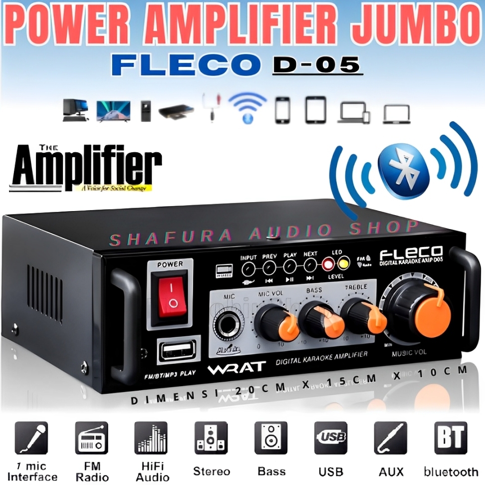 Ampliefier Mini Full Power | Fleco Power Amplifier Mini Bluetooth D05 Stereo Karaoke~Bisa Bluetooth 