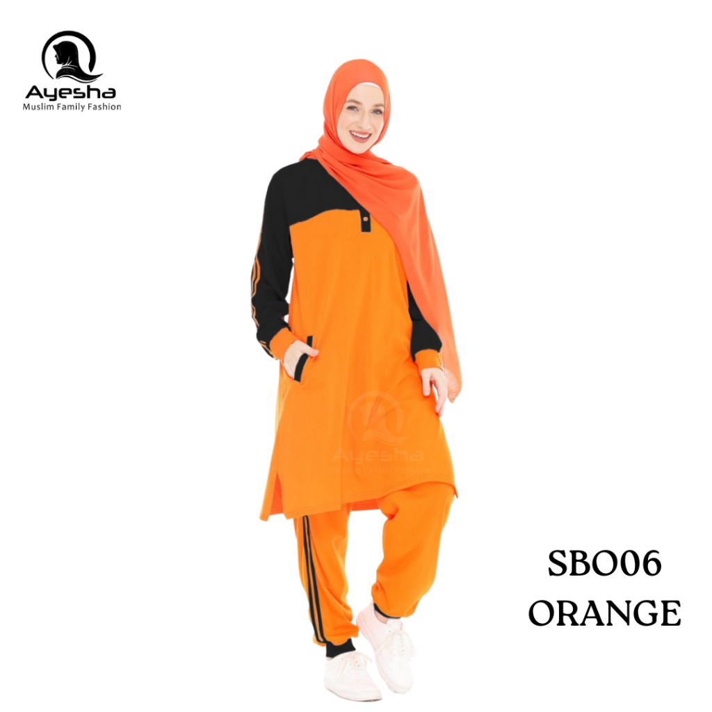 AYESHA SETELAN ORANGE | Setelan Baju Olahraga Wanita | Setelan Rok Celana | Setelan Celana | Katun