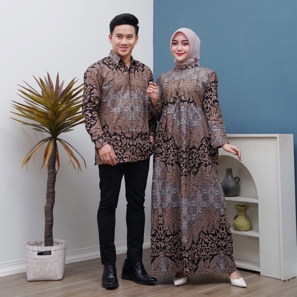 BATIK PEKALONGAN 88 - Couple Kemeja Dan Gamis Batik Bahan Katun Prima Couple Set Keluarga Kondangan