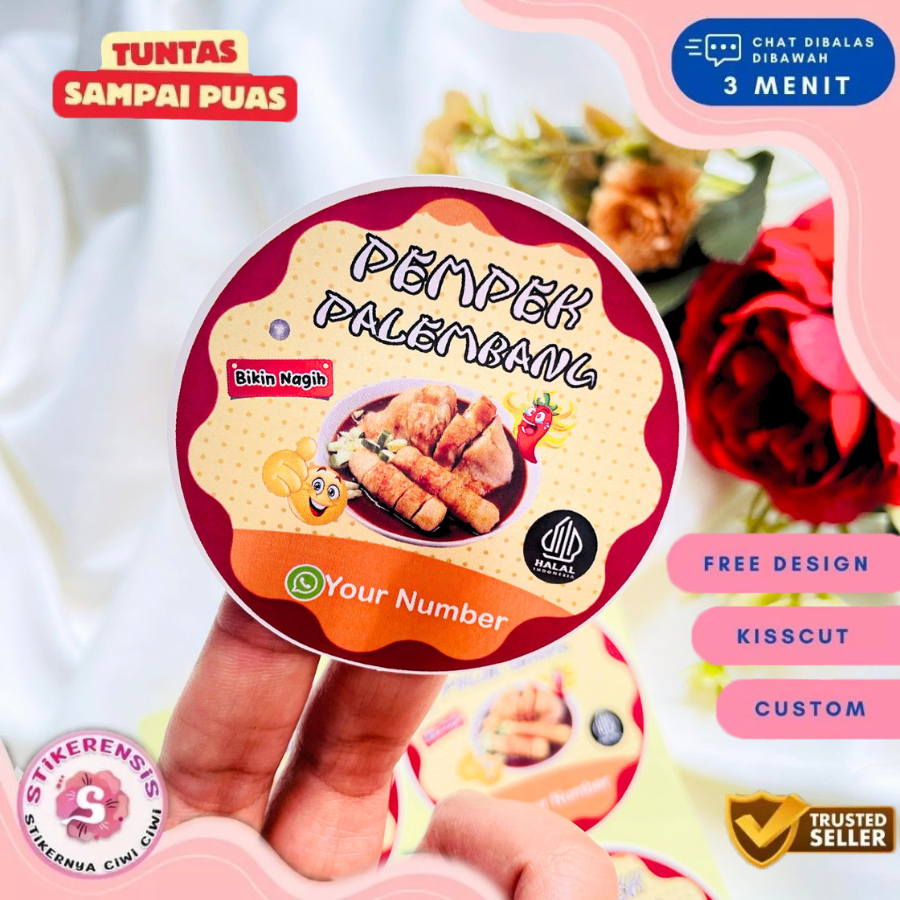 

2-4 Sticker Chromo Bulat Pempek Label Makanan Packaging Stiker Produk Khas Palembang Free Desain