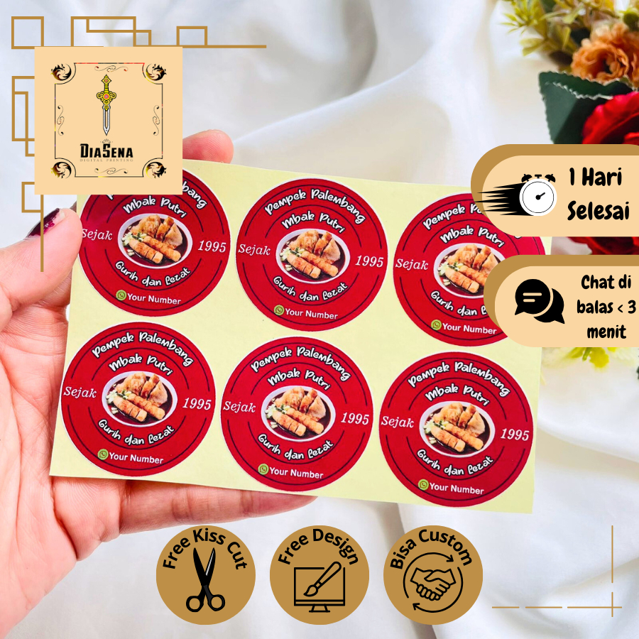 

2-4 Diasena Sticker Chromo Bulat Edisi Pempek Tekwan Makanan Palembang Free Desain Murah Uk.Kecil