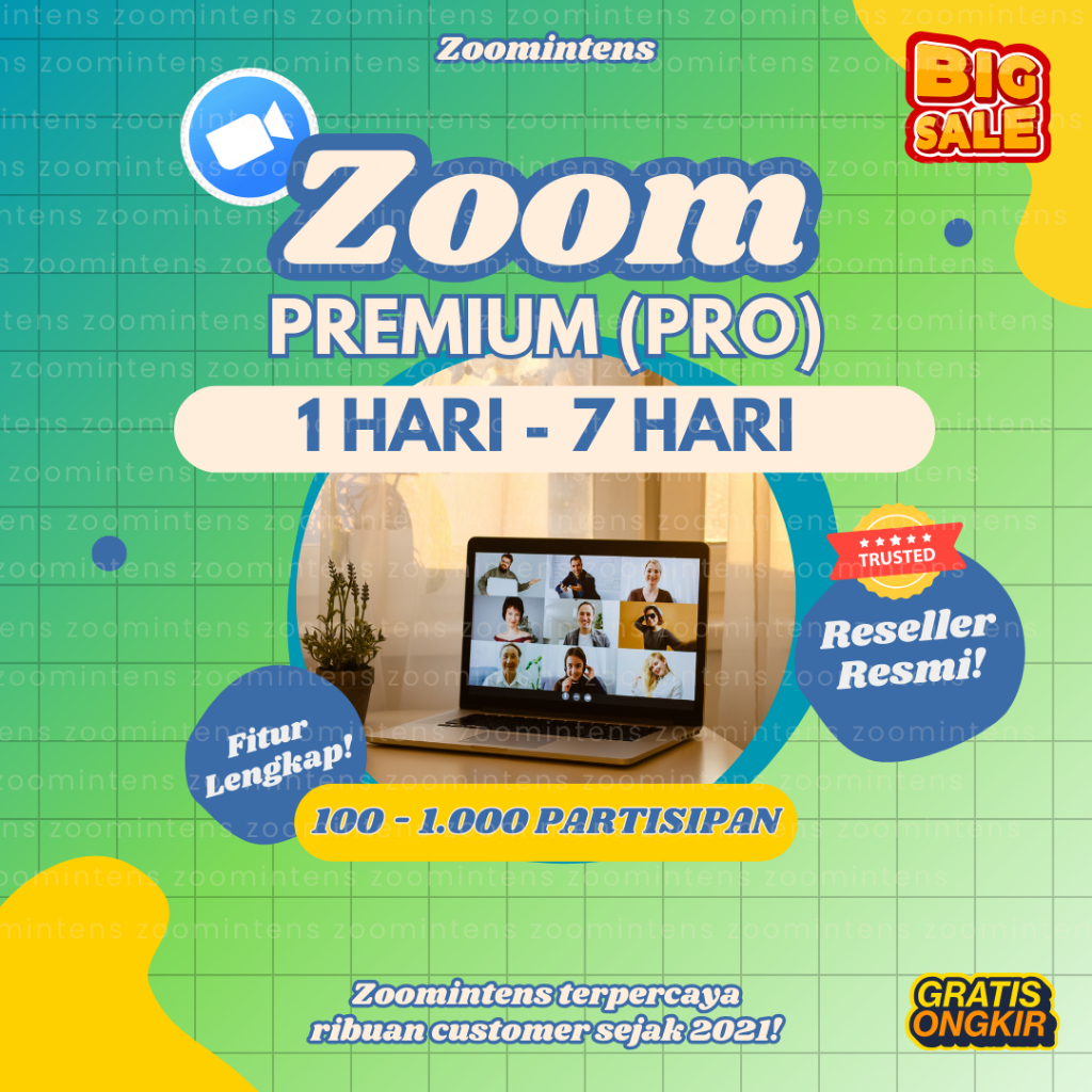 Zoom Premium Pro 100 500 1000 Peserta Harian Mingguan Terpercaya Lisensi