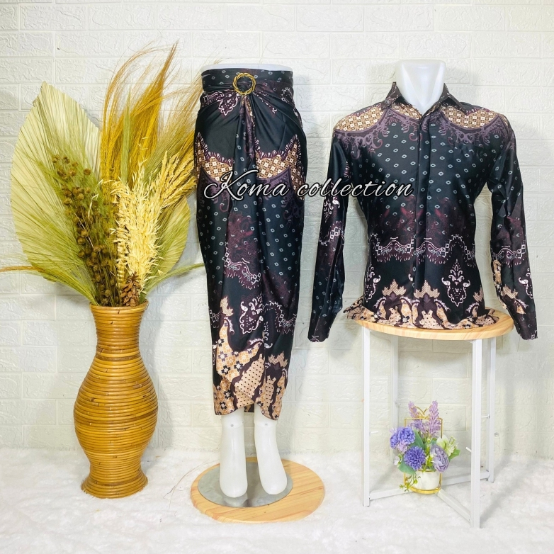 COD _Baju Couple Kemeja Batik pria dan Rok Lilit Motif Kencana Maroon / Couple kemeja Lengan panjang