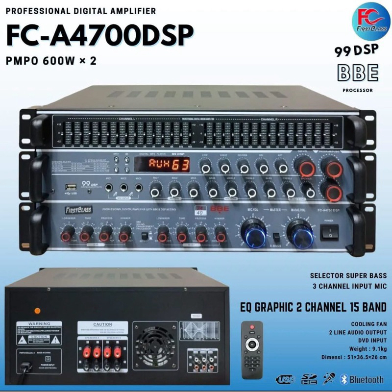 Amplifier Karaoke Firstclass FC A4700DSP / FCA 4700DSP / FC-A4700DSP Bluetooth Bbe Processor