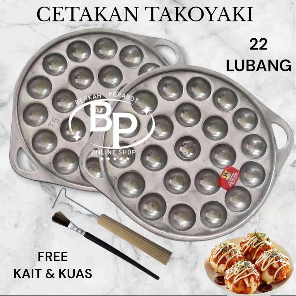 Cetakan takoyaki / Cetakan  baklor maklor cilor telur puyuh lubang 22  bonus kait dan kuas