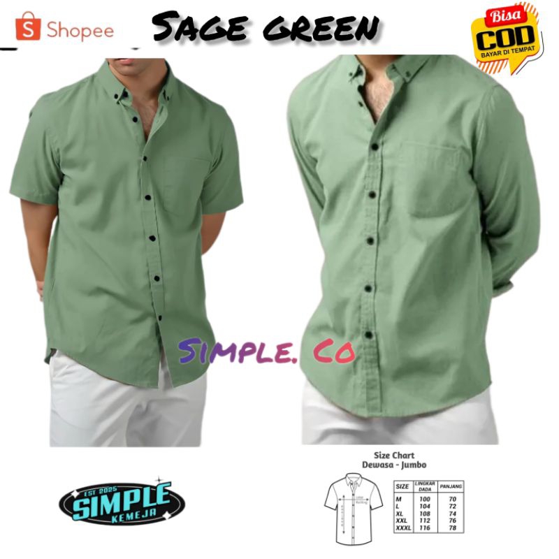 Kemeja Sage Green Pria | Kemeja Polos Warna Hijau Sage Green Lengan Panjang & Pendek | Hem Katun Sli