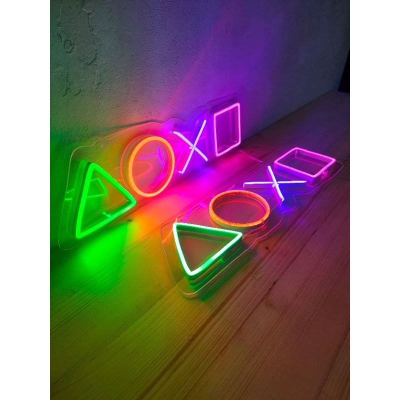 Lampu Led Neon PS Symbol Game Gamer Gaming Dekorasi Kamar untuk Konten Kreator Afiliator