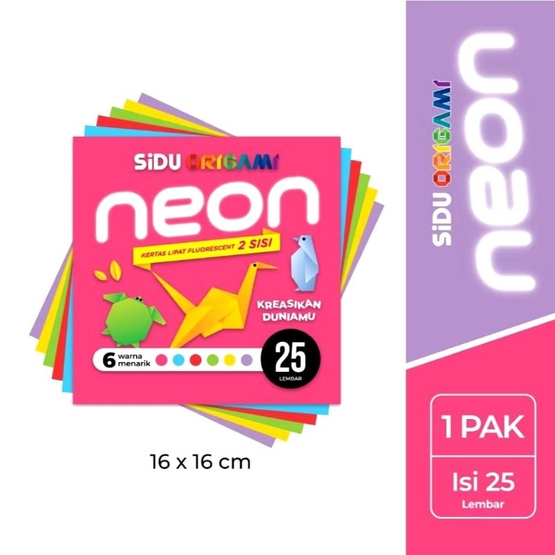 

Kertas Origami/Kertas Lipat Sidu (isi 25) 16 x 16 CM Neon