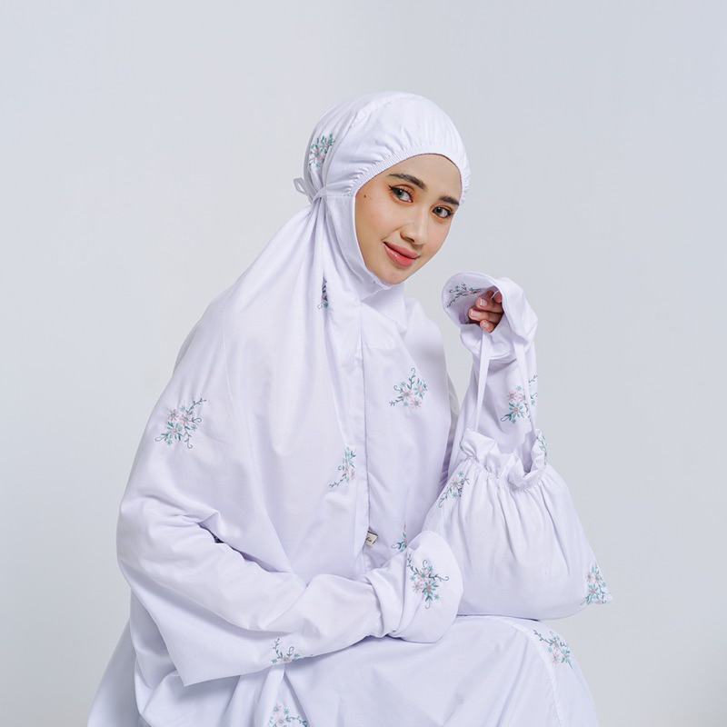 Nurlia Fashion - Mukena Terusan Dewasa Daisy Putih Jumbo Bordir Mewah