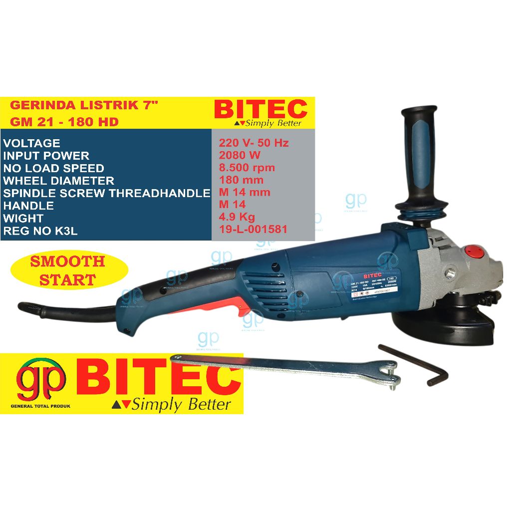 angle grinder 7" bitec gm 21-180 HD, mesin gerinda tangan 7" bitec, mesin gerinda poles bitec 7", me