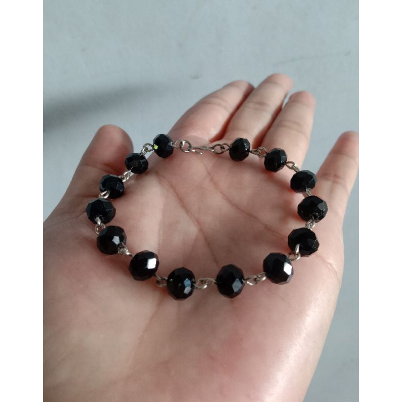 Gelang batu kristal 8mm dengan kawat monel