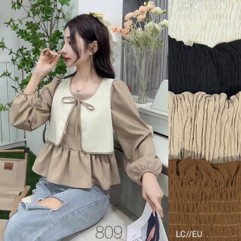 Blouse Smoke Rompi Korea - Atasan Wanita Katun Import