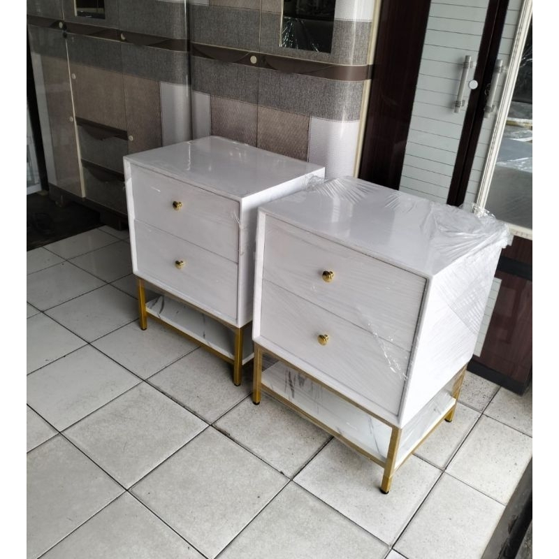 Nakas Meja Besi / Nakas Laci Putih / Lemari Laci Kecil