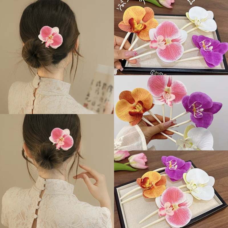 Jepit Rambut Bunga Anggrek Elegan | Sirkam U High-End | Tusuk Konde Aesthetic Wanit