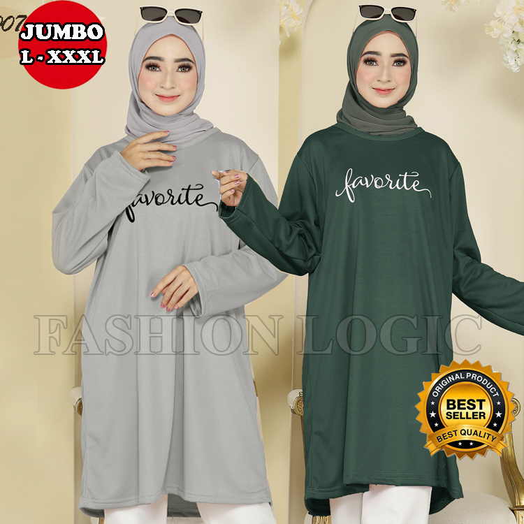 Favorit Atasan Tunik Kaos Lengan Panjang Jumbo Wanita Bigsize Ld 120 - Ld 130 - Ld 140 Ukuran Xxl -