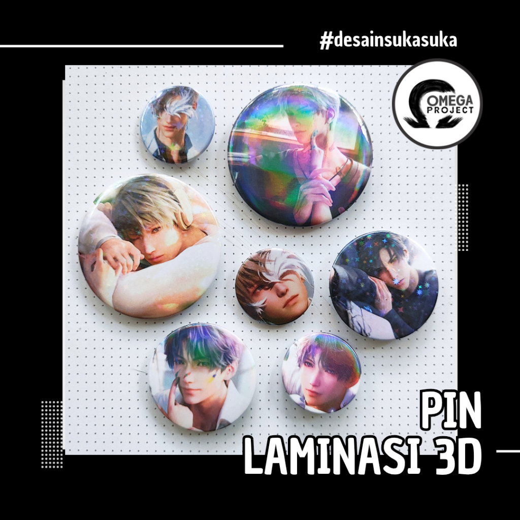 Pin LAMINASI 3D (Besar - kecil ) Anime/ Kpop / Custom Desain Suka Suka