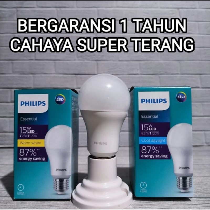 LAMPU LED PHILIPS ESSENTIAL 15W 15 WATT BOLAM BOHLAM GARANSI 1 TAHUN