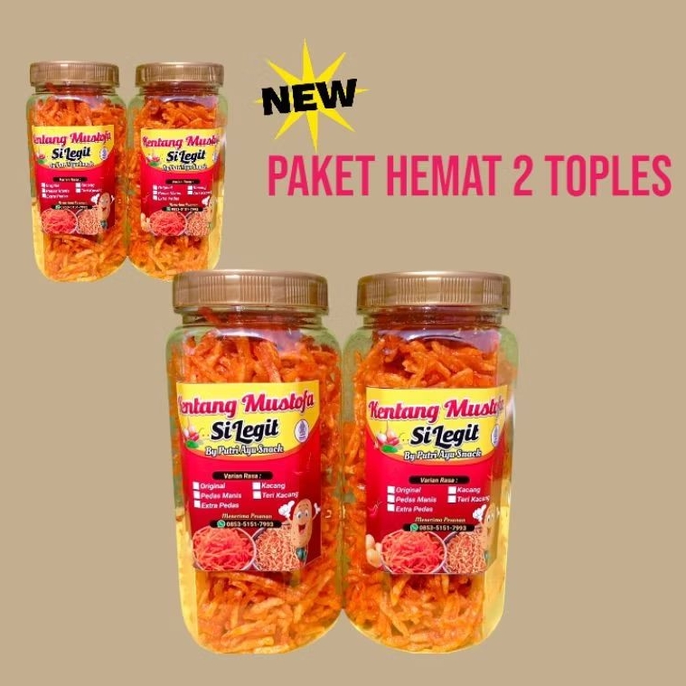 

Keripik kentang mustofa silegit/kentang mustofa paket hemat 2 toples/mustofa pedas manis