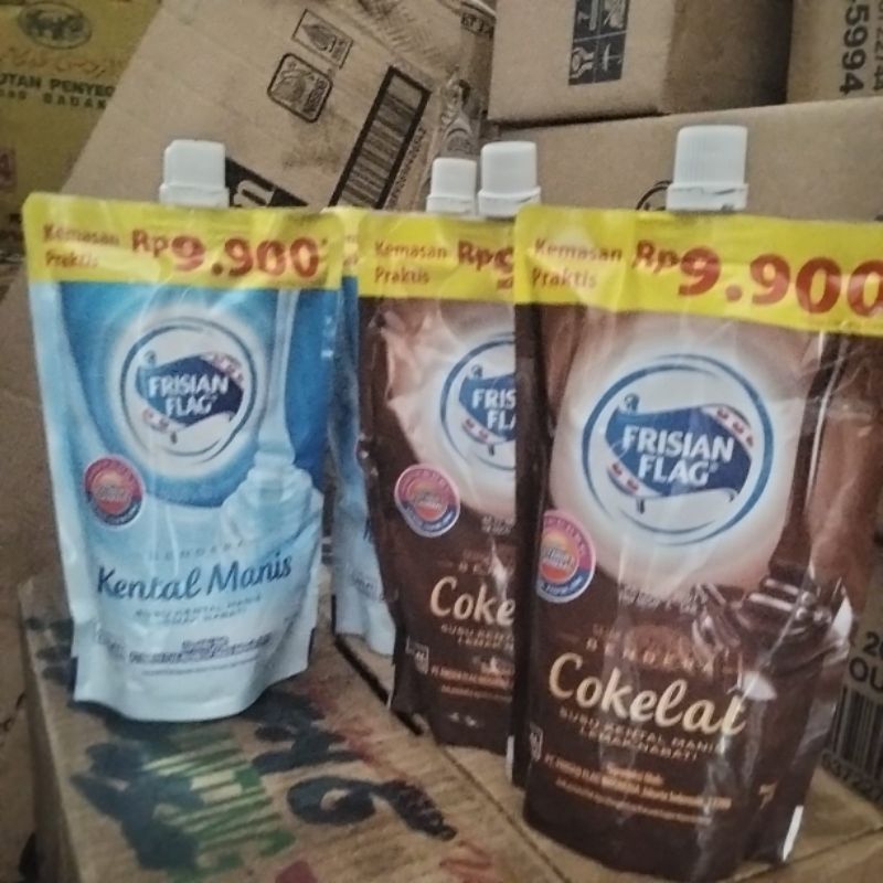 

Friskian Flag Kental Manis Bendera coklat putih Kemasa pouch 545g