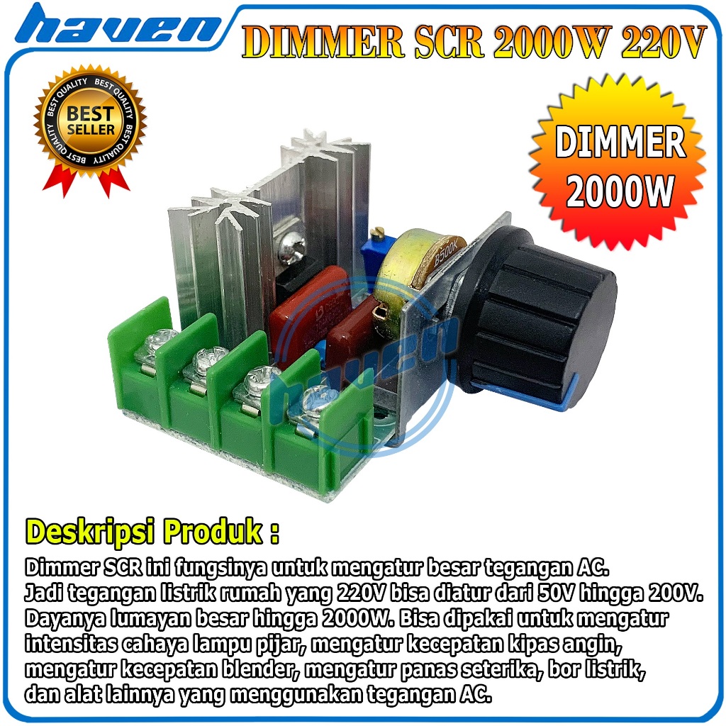 Dimmer SCR 2000W Regulator Voltage 220V AC Motor Gurinda Bor Motor Speed Controller Pwm Regulator Di