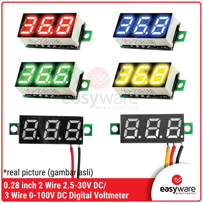 0.28 inch DC LED Digital Voltmeter 0-100V 3 Wire Voltmeter 2.5-30V 2 Wire Voltage Meter Auto Car Mob