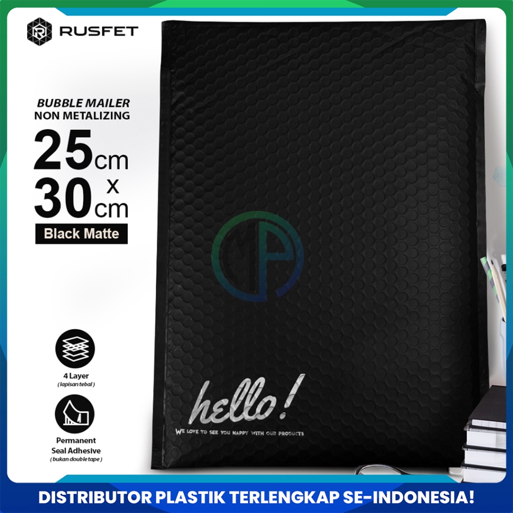 Bubble Mailer Hitam 25 x 30 cm Amplop Envelope / Security Bag Mailer - Rusfet Harga Ecer Satuan