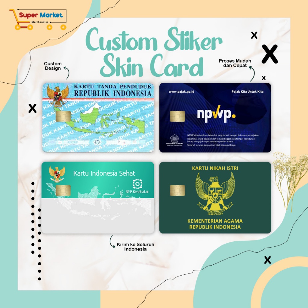 

Bikin Sticker Kartu Atm Skin Card KTP, KIS, BPJS Vinyl + Laminating Glossy / Custom Stiker BCA Mandiri Bri Bni Debit Credit Emoney, Flazz, E-toll, Tap-cash, Brizzi, RFID dll