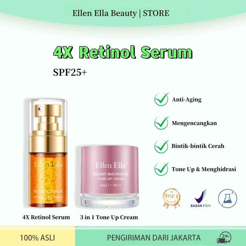 BPOM Ellen Ella Retinol Serum Anti-aging  3 in 1 Tone up Cream Mencerahkan warna Kulit Day Cream Men