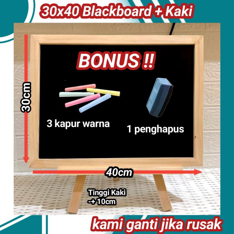 

Papan Tulis Blackboard 30x40 + Kaki (Gratis 3 Kapur warna + Penghapus)