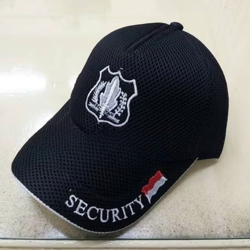 Topi Security Jaring Hitam Klep Bendera Merah Putih